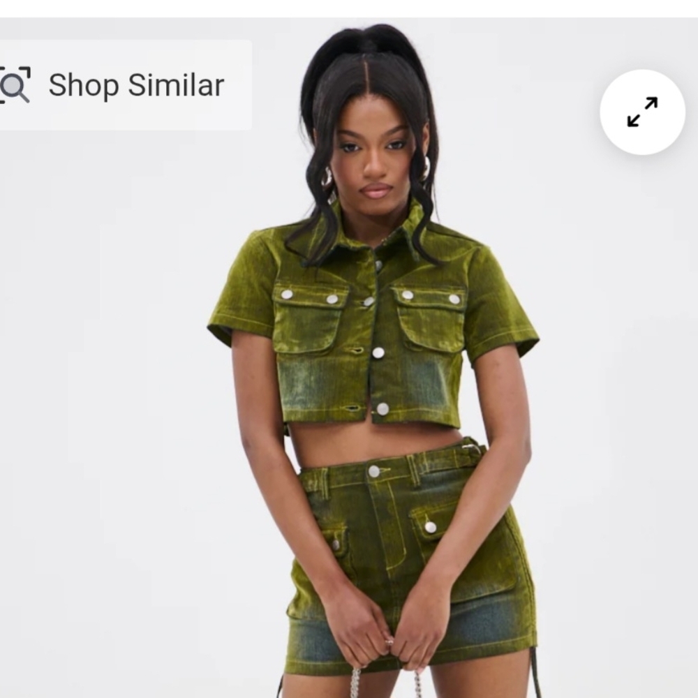 Akira Moss Green Distressed Velvet Cropped Jacket Size M - Picture 4 of 14